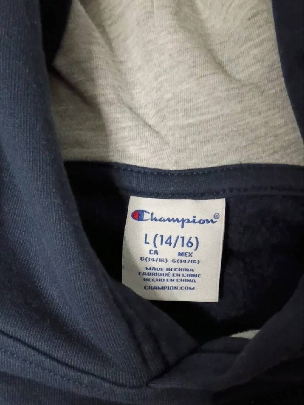 Champion Navy Blue Kids Pullover Hoodie with Script Logo